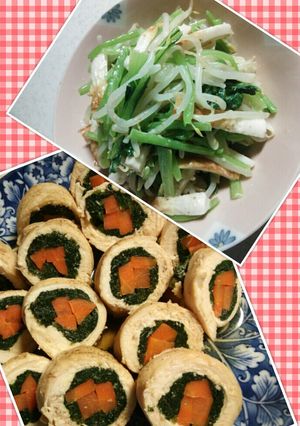 小松菜で同時に肉巻き、和え物しちゃいます-レシピのメイン写真