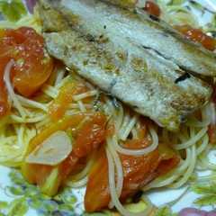 รูปของ イワシとトマトのパスタ