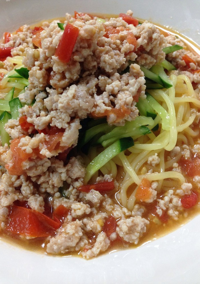 トマトと鶏ひき肉の冷やし中華。-レシピのメイン写真