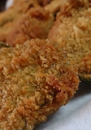 ヘルシー!減塩鶏胸ひきピーマン肉詰め揚げ-レシピのメイン写真