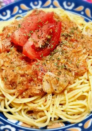 ツナ缶で簡単！ガーリックトマトパスタ-レシピのメイン写真