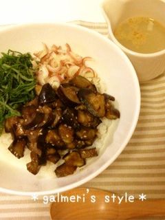 薬味たっぷり♪なすの甘辛丼ひつまぶし風-レシピのメイン写真