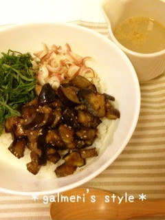 薬味たっぷり♪なすの甘辛丼ひつまぶし風-レシピのメイン写真
