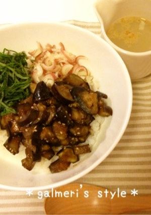薬味たっぷり♪なすの甘辛丼ひつまぶし風-レシピのメイン写真