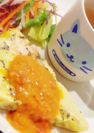 バジルオムレツのカニクリームソース添え-レシピのメイン写真