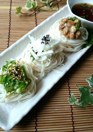 納豆オクラ長芋盛り☆orぶっかけそうめん-レシピのメイン写真