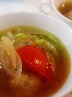 グリコラーメンスープでトマト肉団子スープ-レシピのメイン写真