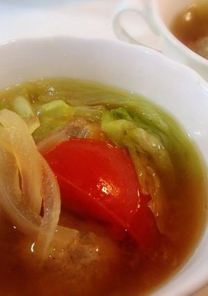 グリコラーメンスープでトマト肉団子スープ-レシピのメイン写真