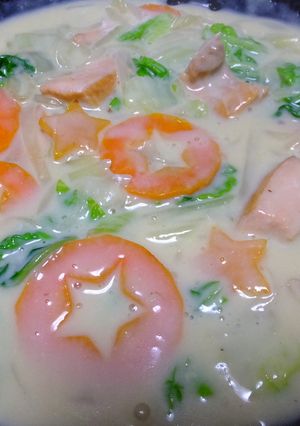 ノンバター！塩鮭と白菜の豆乳クリーム煮-レシピのメイン写真