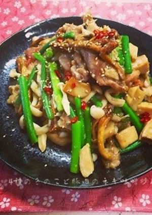 4種のきのこと豚肉のネギ味噌炒め-レシピのメイン写真