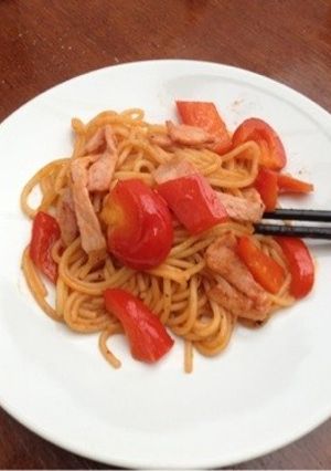 簡単(*^^*)お箸で赤いナポリタン-レシピのメイン写真