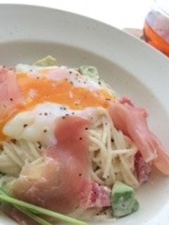 簡単‼︎冷製パスタ〜濃厚カルボナーラ〜-レシピのメイン写真