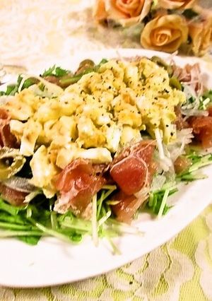 水菜と生ハムのタルタルサラダ-レシピのメイン写真