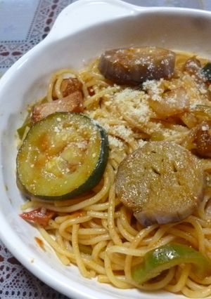 ギリシャなすと夏野菜たっぷりナポリタン-レシピのメイン写真