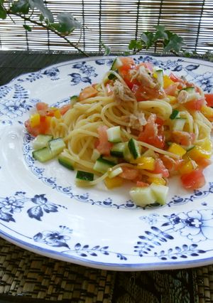 ツナとコロコロ野菜の冷製パスタ-レシピのメイン写真
