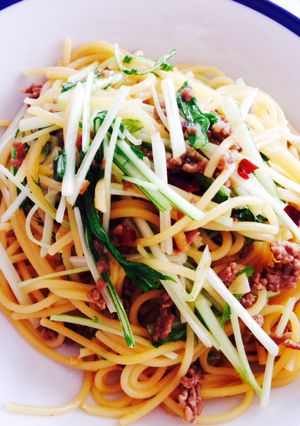 水菜と挽肉のペペロンチーノ風-レシピのメイン写真