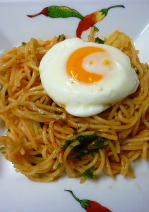 レンジで簡単♪ケチャップパスタの温玉乗せ-レシピのメイン写真