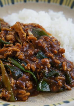 京都、九条ネギと油揚げと鶏ミンチのカレー-レシピのメイン写真