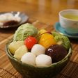抹茶アイスと白玉フルーツのあんみつ