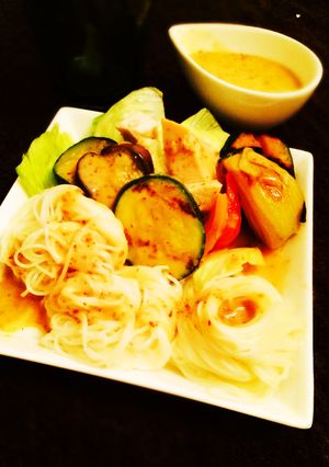 ごまドレで食べる！夏野菜グリルそうめん-レシピのメイン写真