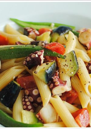 タコと水茄子、オクラ、トマトの冷製ペンネ-レシピのメイン写真