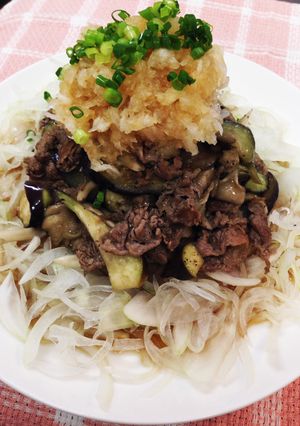牛肉とナス炒めのサッパリおろしかけ☆-レシピのメイン写真