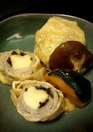豚と塩昆布に巻かれた高野豆腐の油揚げ煮-レシピのメイン写真
