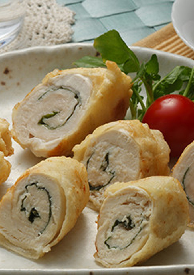 鶏ささみと大葉のロール揚げ　梅肉つゆ-レシピのメイン写真