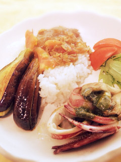 イカと舞茸のジェノベーゼ+ナス焼きカレー-レシピのメイン写真