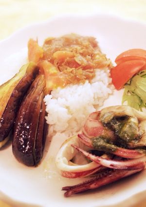 イカと舞茸のジェノベーゼ＋ナス焼きカレー-レシピのメイン写真