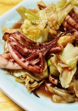 ご飯が進む！烏賊キャベツの焦がし味噌炒め-レシピのメイン写真