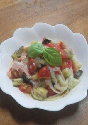レンジでチン！トマトと茄子のオイルパスタ-レシピのメイン写真