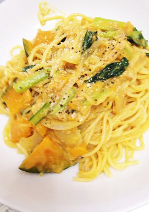 カボチャとツナのカレークリームスパゲティ-レシピのメイン写真