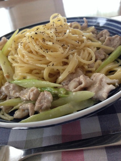 アスパラと豚の味噌クリームパスタ-レシピのメイン写真