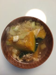 かぼちゃ鶏ひき肉の生姜ねぎ和風スープ-レシピのメイン写真