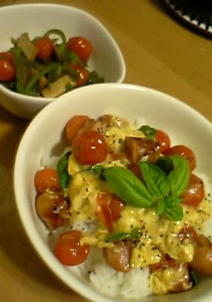 チーズと卵がトロッと♥ プチトマト丼-レシピのメイン写真