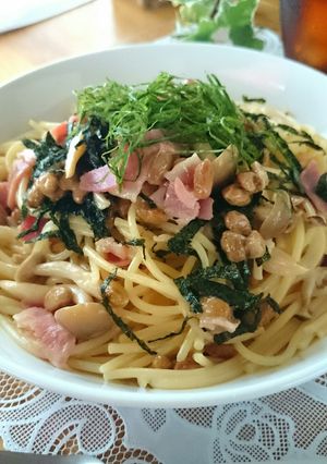 レンジで簡単☆しめじベーコン納豆のパスタ-レシピのメイン写真