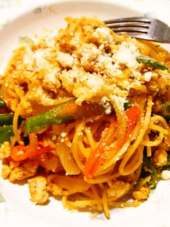 鶏ミンチでミートソース風スパゲティ-レシピのメイン写真