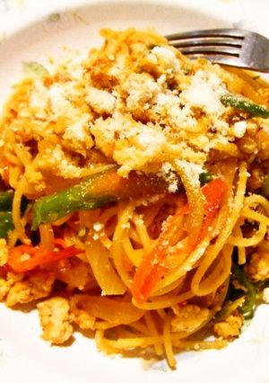 鶏ミンチでミートソース風スパゲティ-レシピのメイン写真