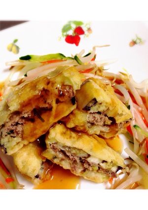 ☆秋なすのはさみ揚げ 甘酢あんかけ☆-レシピのメイン写真