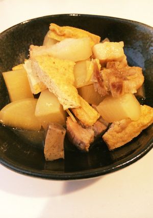 豚バラ大根とこんにゃく厚揚げ味噌煮込み♡-レシピのメイン写真
