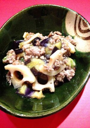 ナスとレンコンのひき肉とろみ炒め-レシピのメイン写真