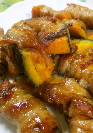 【かぼちゃ豚バラ巻き】ゆずぽん酢煮-レシピのメイン写真