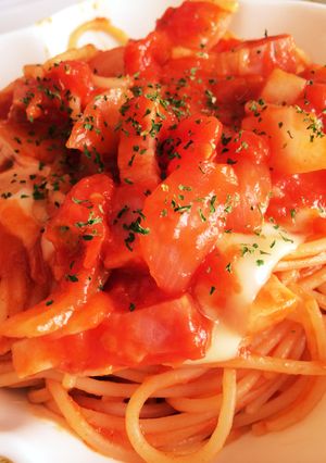 油使わず簡単ヘルシー♡トマトソースパスタ-レシピのメイン写真