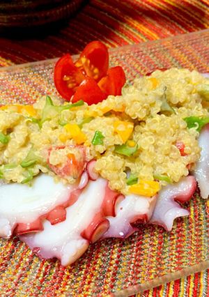 茹でタコの四角豆とキヌアサラダのせ-レシピのメイン写真