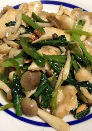 減塩！鶏胸肉と小松菜の生姜アーモンド炒め-レシピのメイン写真