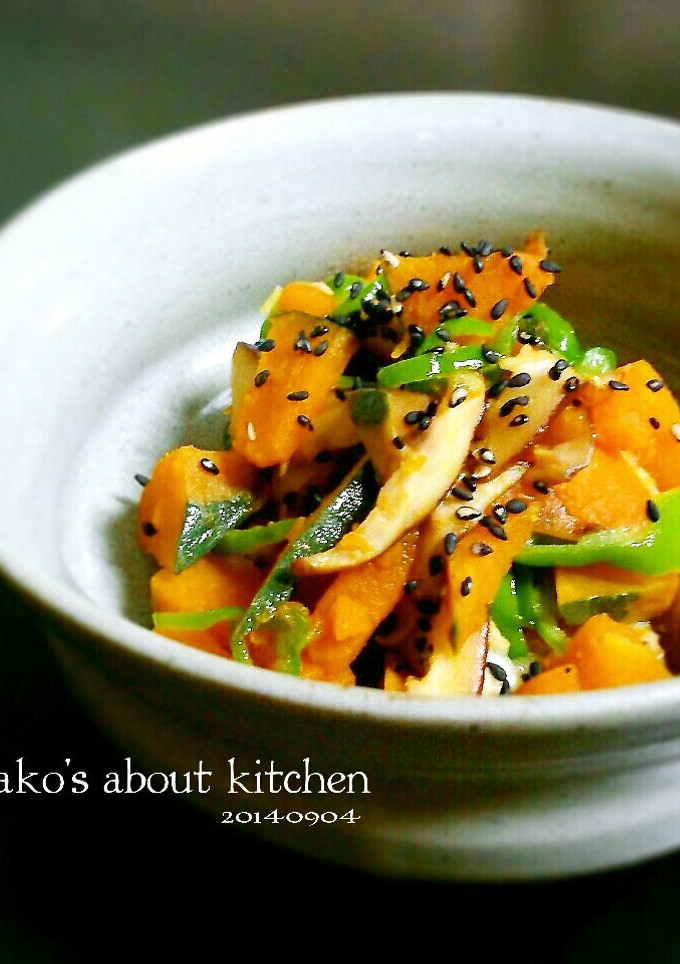 低糖≠かぼちゃとピーマン生椎茸の胡麻炒め-レシピのメイン写真