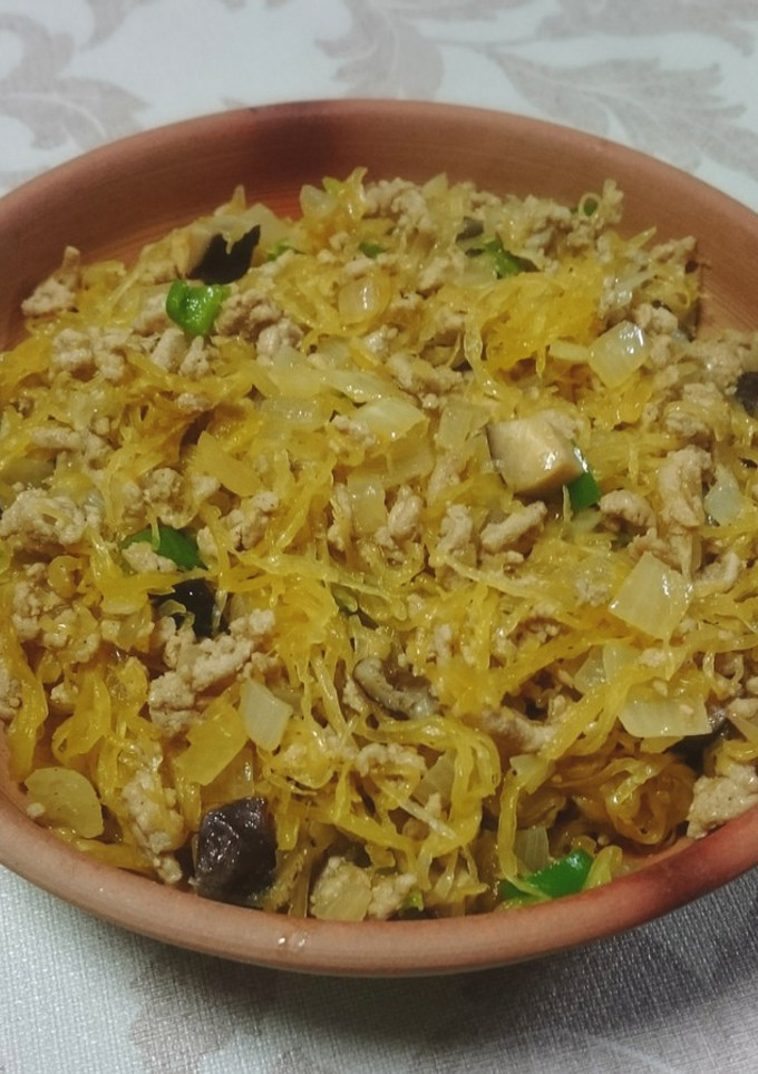 そうめんかぼちゃと豚ひき肉の炒め物-レシピのメイン写真