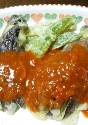 茄子とゴーヤの天ぷら☆ミートソースで!-レシピのメイン写真