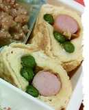 お弁当にウインナーといんげんの卵焼き